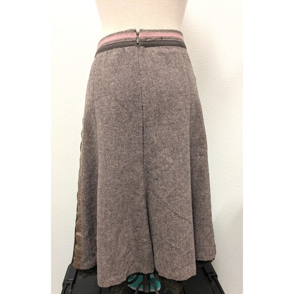 Y2K Anthropologie Brown/Pink Tweed Wool/Silk Blend Skirt sz 10 Preppy Lace - Picture 5 of 11